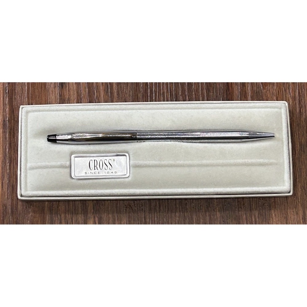 Vintage Cross (Since 1846) Lustrous Chrome Blue Ink Pen 3502 Ball Point